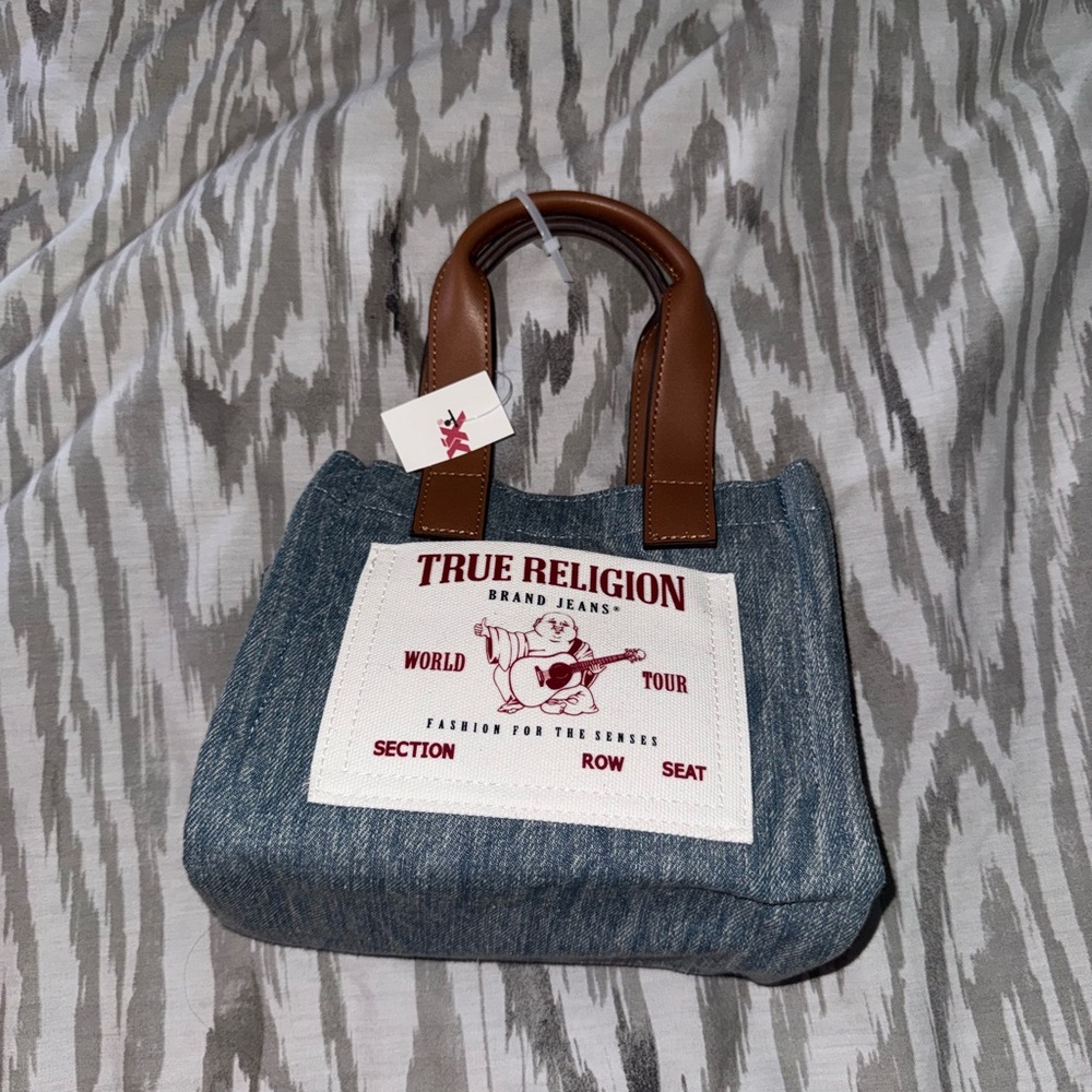True Religion Blue and Brown denim tote bag